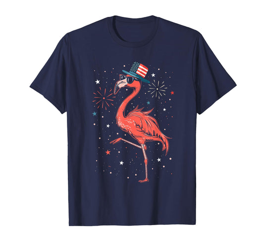 Patriotic American Flamingo Dancing USA Flag 4th Of July T-Shirt