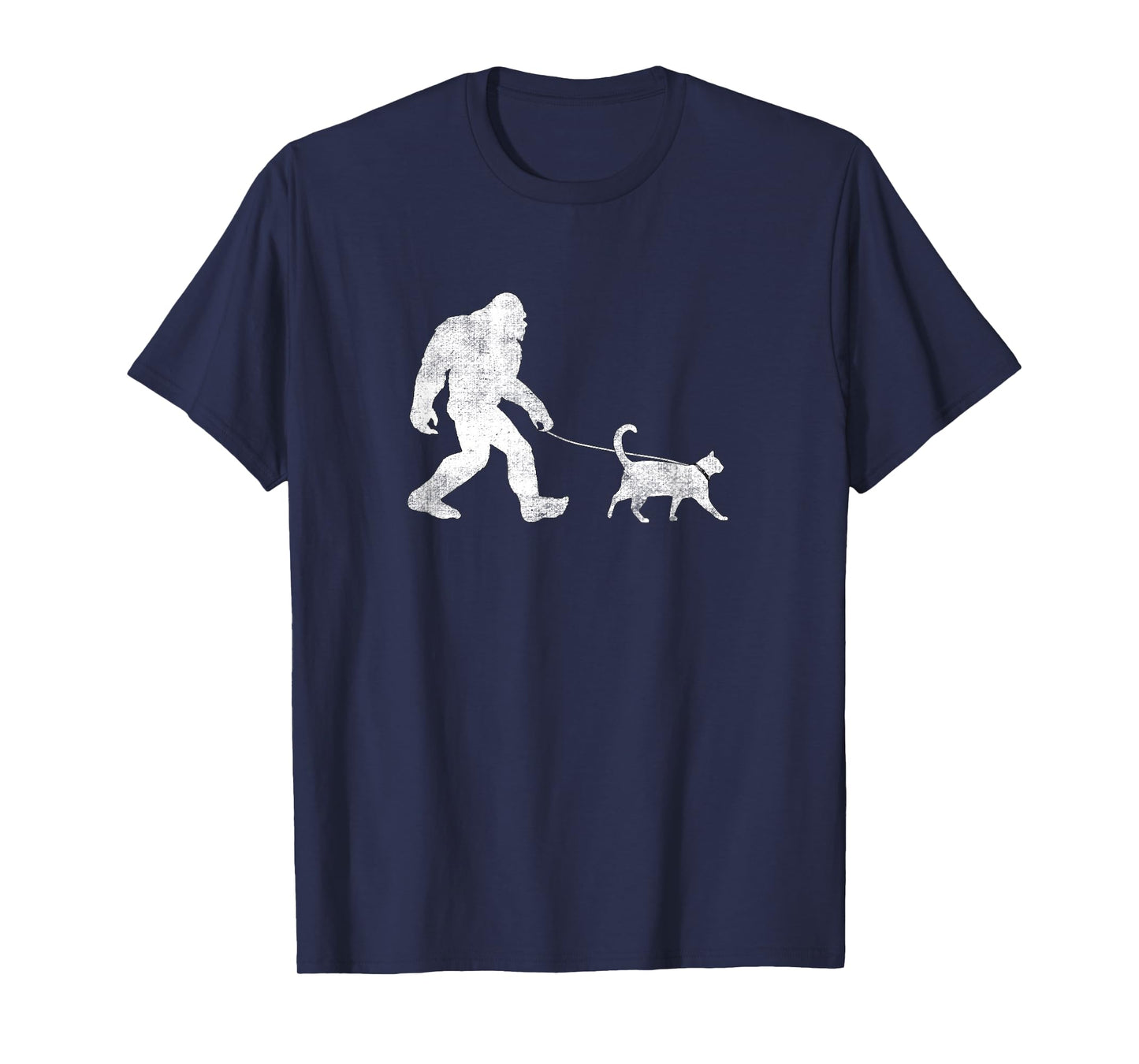 Funny Bigfoot Walking a Cat T-Shirt Sasquatch Yeti Cat T-Shirt