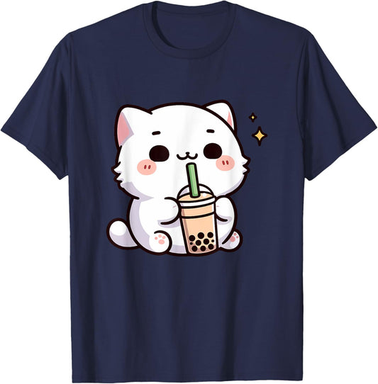Cute Kawaii Cat Drinking Boba Tea T-Shirt