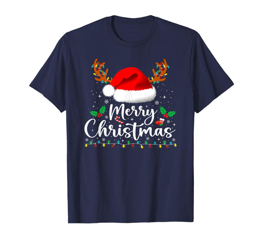 Merry Christmas Reindeer Funny Family Men Women Xmas Lights T-Shirt