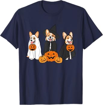 Funny Halloween Ghost Dog Pumpkin Spooky Season Men Women Kids T-Shirt