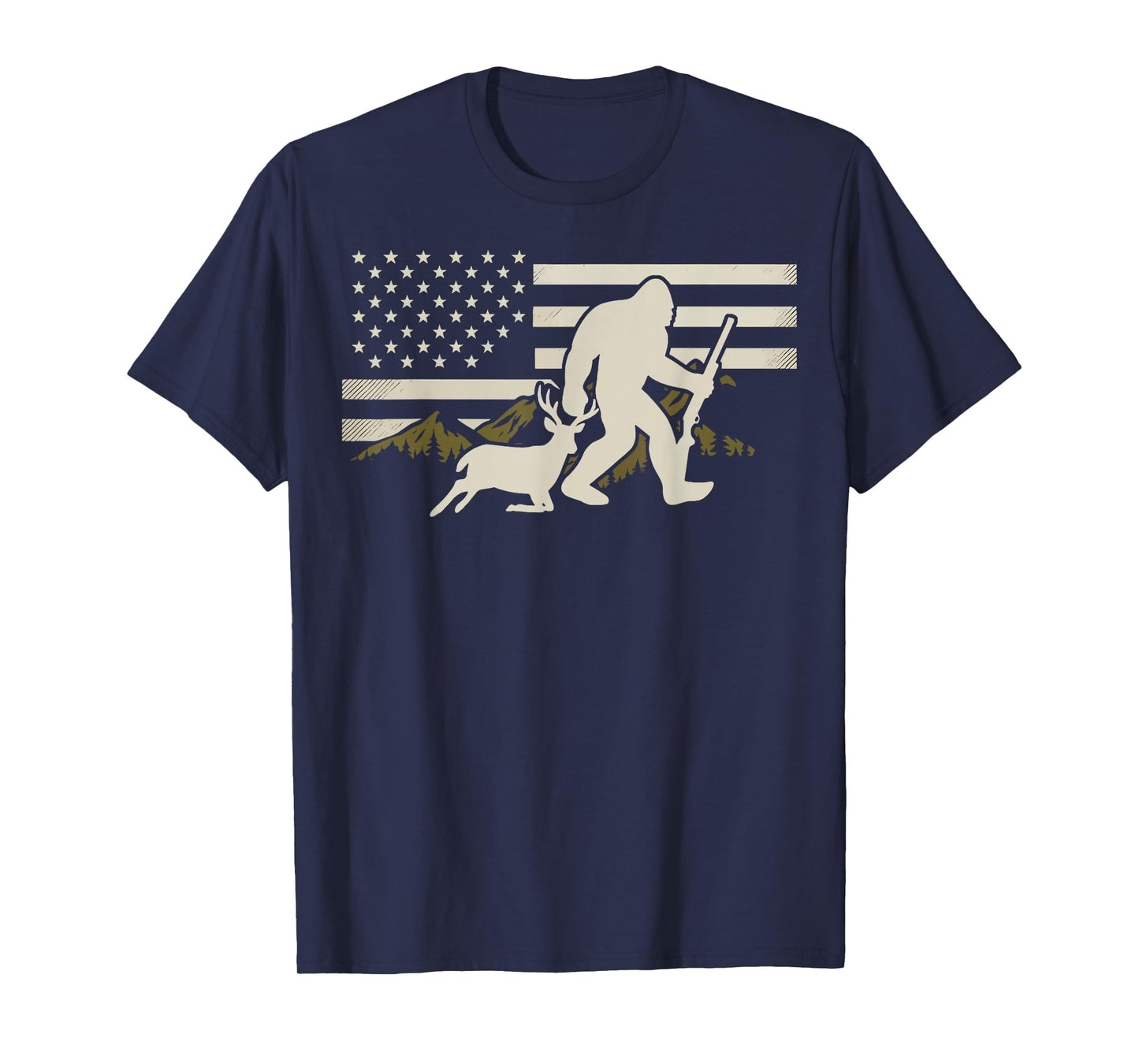 Bigfoot Deer Hunting USA Flag Deer Hunting Buck Season T-Shirt