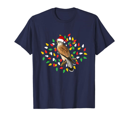 Holiday Xmas Lighting Santa Hat Red Shouldered Hawk Bird T-Shirt
