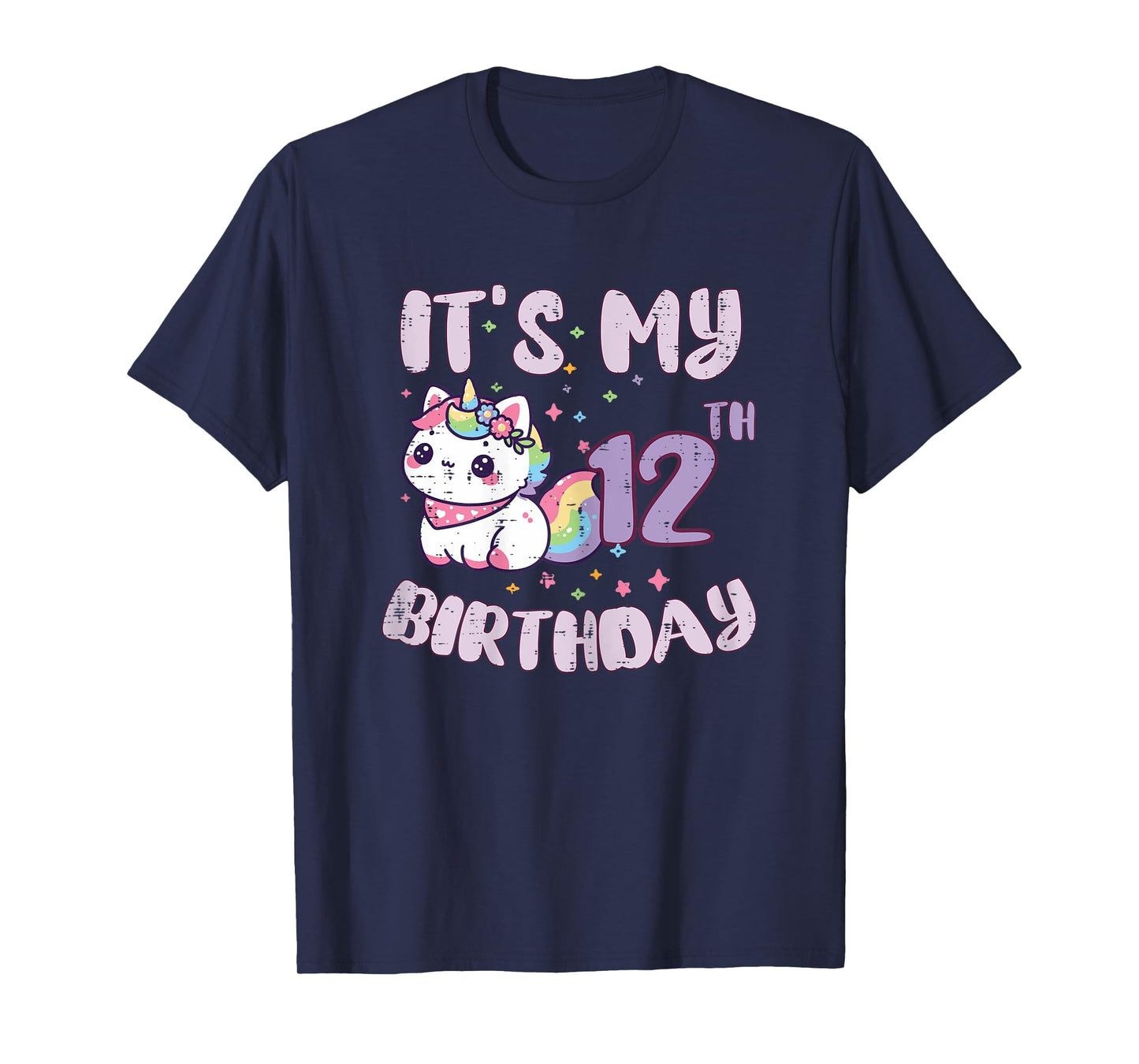 Its My 12th Birthday Unicorn Cat 12 Year Old Bday Girls Kids T-Shirt