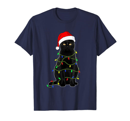 Black Cat Santa Christmas Family Matching Pajamas Xmas Men Women Kids T-Shirt