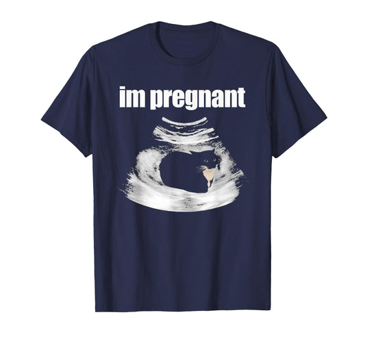I’m Pregnant Cat Funny Cat Mom Pregnancy Black Kitten T-Shirt for Men Women