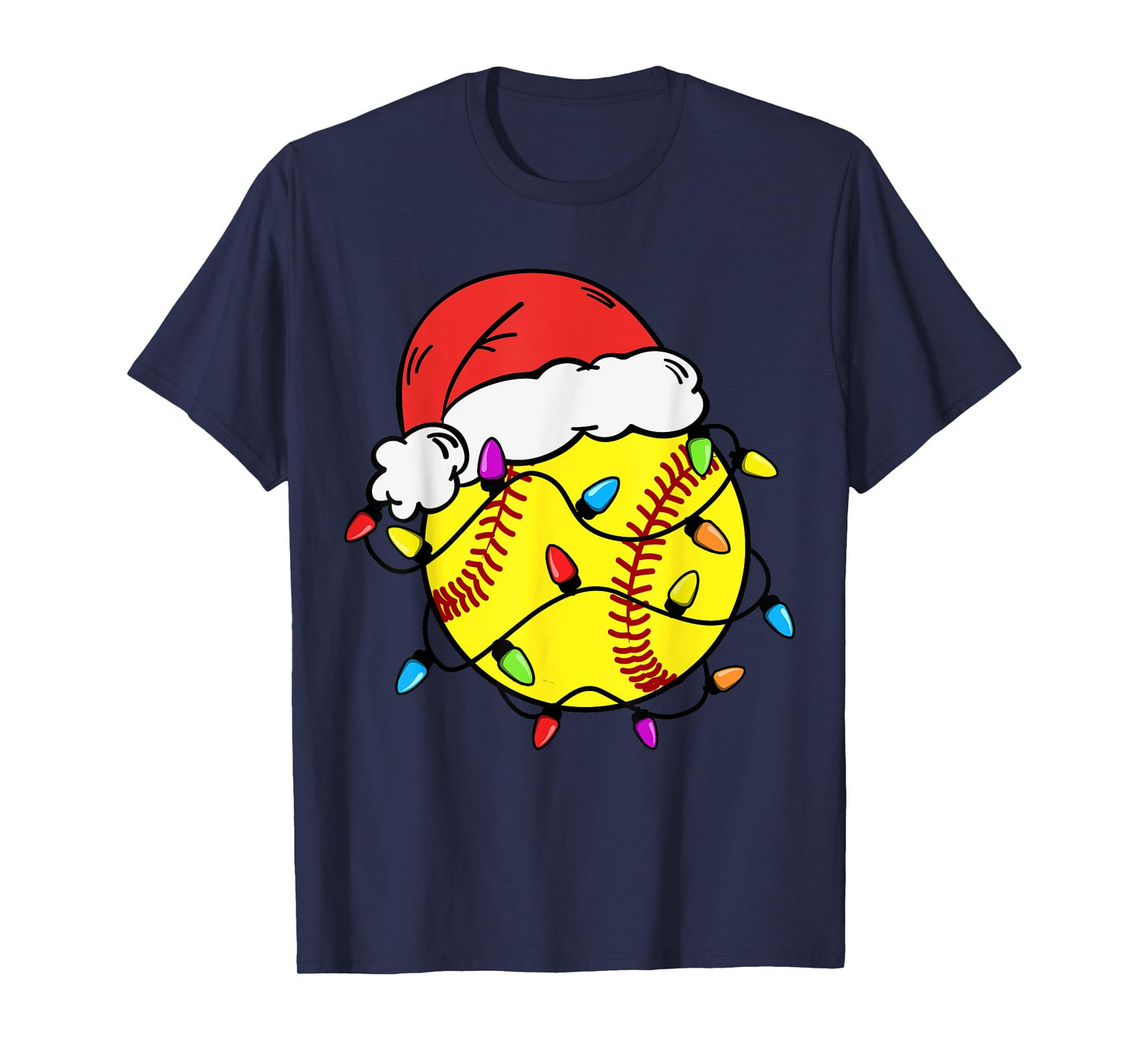 Softball Santa Claus Hat Christmas Light Softball Girls Kids T-Shirt