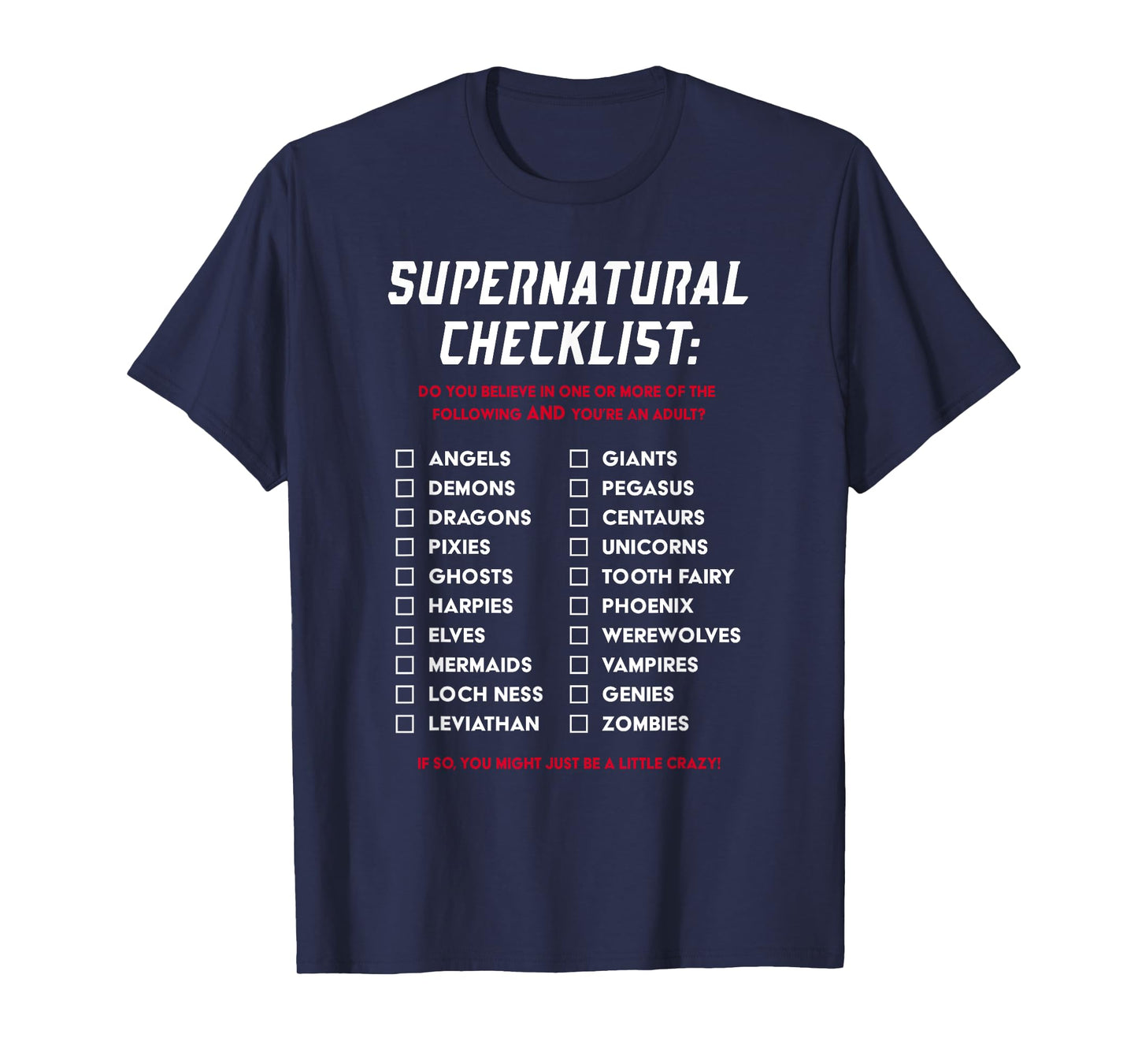 Supernatural Funny Gifts Black Supernatural Checklist T-Shirt Gift T-Shirt