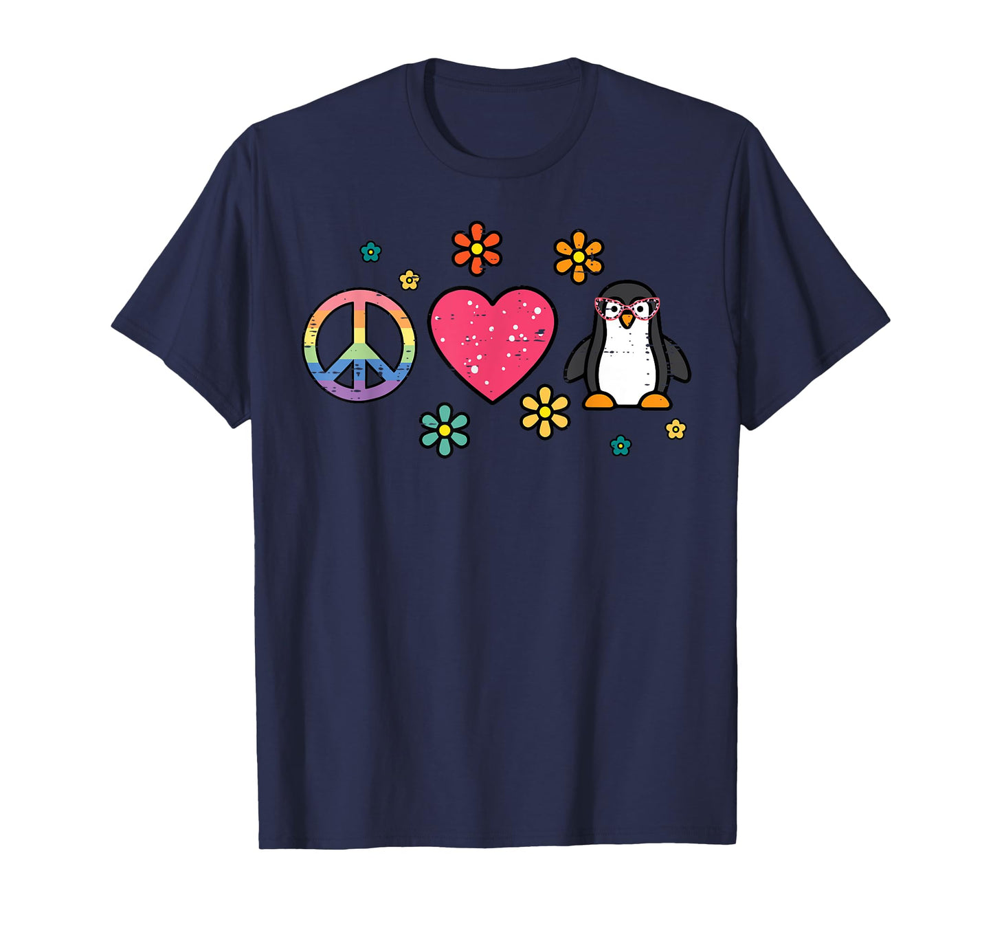 Peace Love Penguin Retro Groovy Hippie Women Girls Kids Men T-Shirt