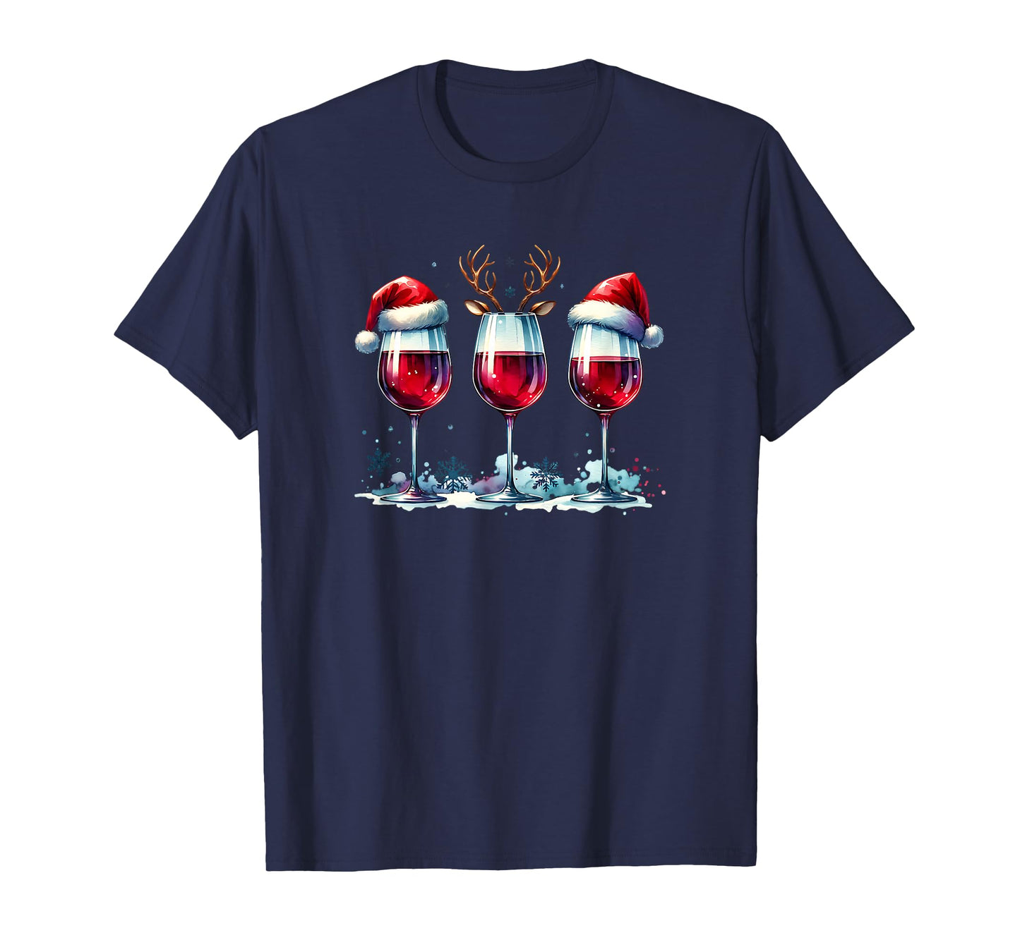 Christmas Wine Lover Reindeer Santa Hat Xmas Wine Womens T-Shirt