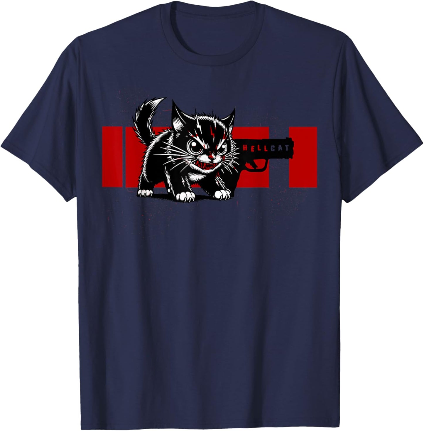 Hellcat Retro T-Shirt, Unisex-Adults, Blue, Small, Short Sleeve
