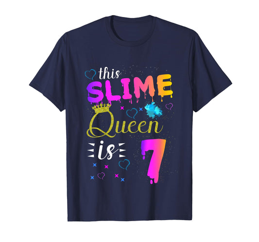 slime queen crown Birthday 7th gift for girls 7 years old T-Shirt