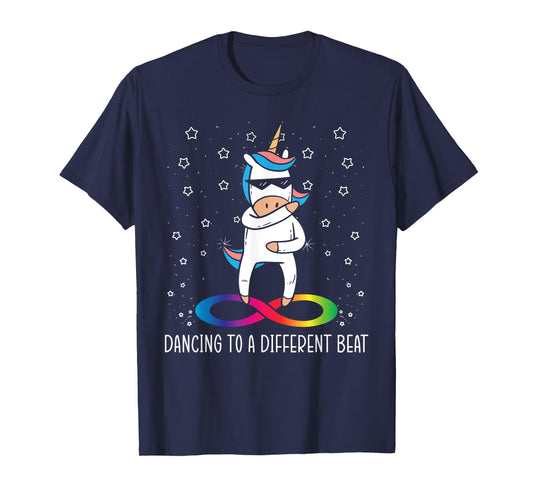 Dancing To A Different Beat Neurodiversity Unicorn Rainbow T-Shirt