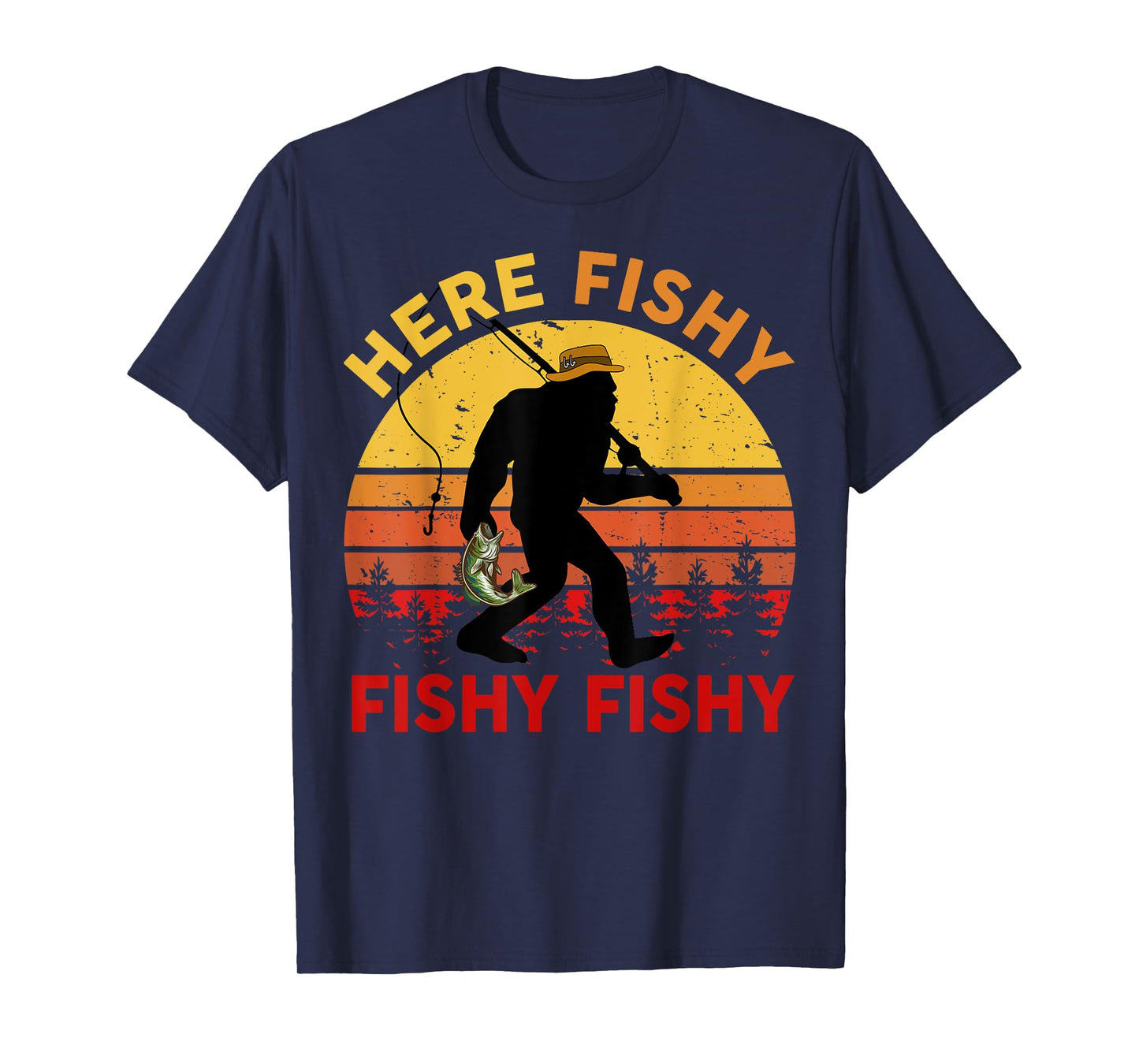 Here-Fishy Sasquatch Funny Bass Dad Toddler Bigfoot Fishing T-Shirt