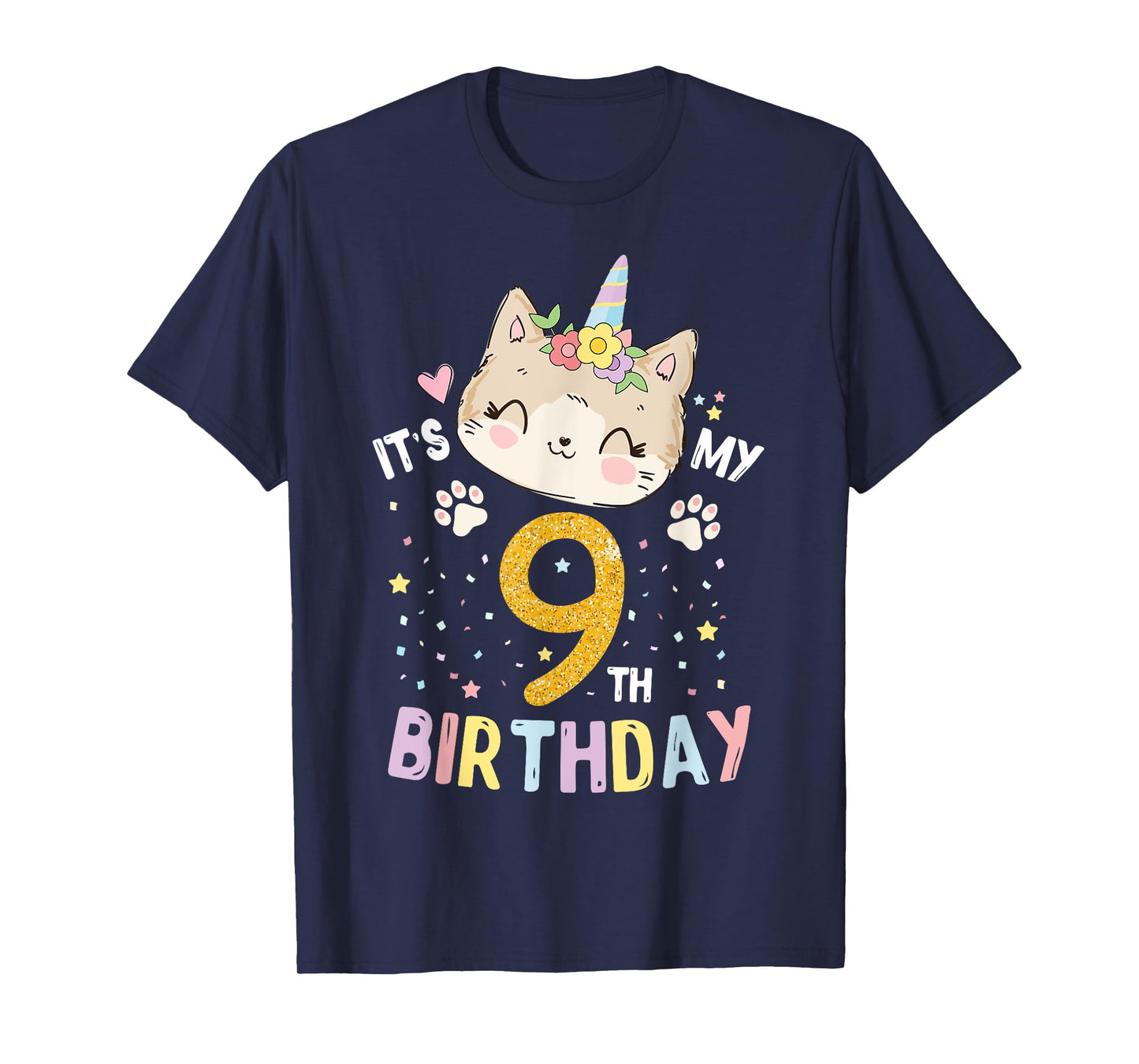 It’s My 9th Birthday Cute Unicorn Cat 9-Year-Old Girl T-Shirt