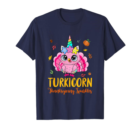 Cute Unicorn Turkey Funny Thanksgiving Turkicorn Girl Kids T-Shirt