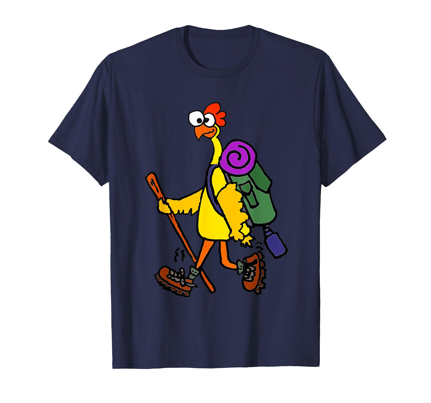 Smilealottees Funny Rubber Chicken Hiking Cartoon T-Shirt