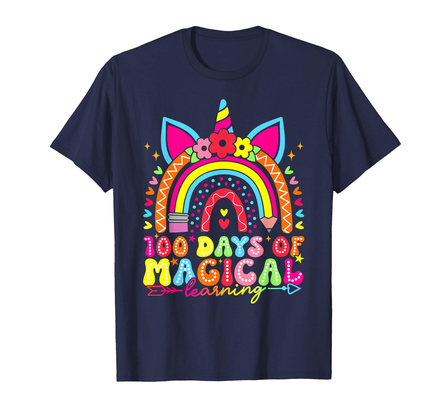 100 Days Magical Learning Unicorn Rainbow 100th Day School T-Shirt