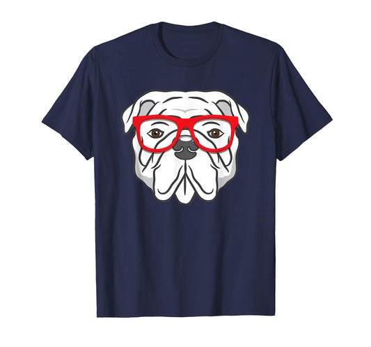 English Bulldog Red Glasses T-Shirt for Men Women