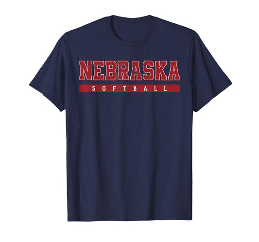 Nebraska Softball Red Vintage Text T-Shirt