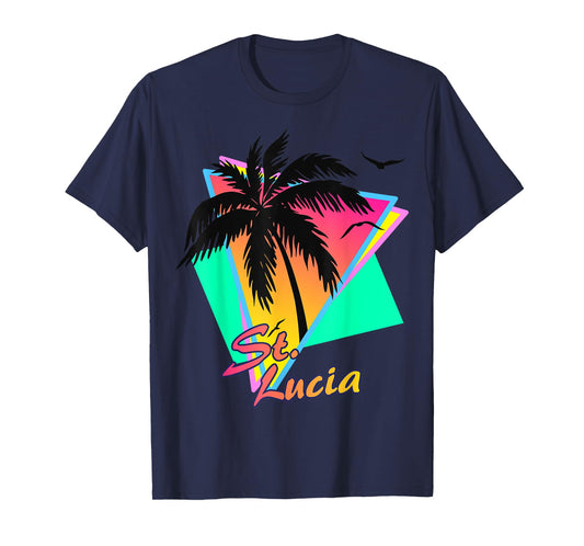 St. Lucia 80s Tropical Summer Beach Palm Tree Sunset T-Shirt