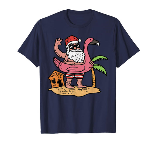 Summer Santa Flamingo Floater Funny Christmas In July Gift T-Shirt