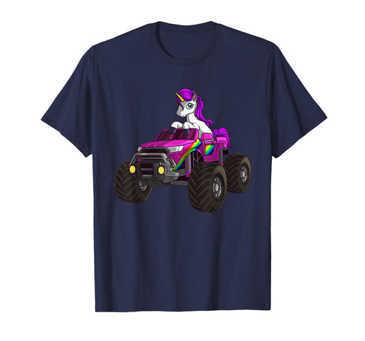 Funny Unicorn Monster Truck Gift For Girls Cool Pink Party T-Shirt