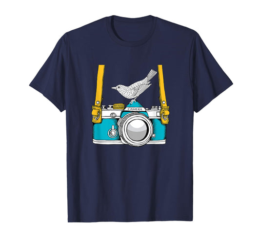 Bird on a Vintage Camera a Bird Photographer T-Shirt