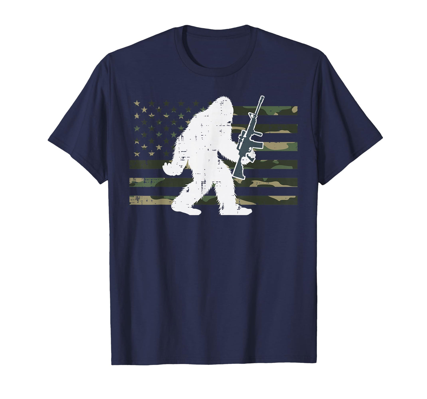 Bigfoot Sasquatch US Camo Flag Vintage Patriotic Men Women T-Shirt
