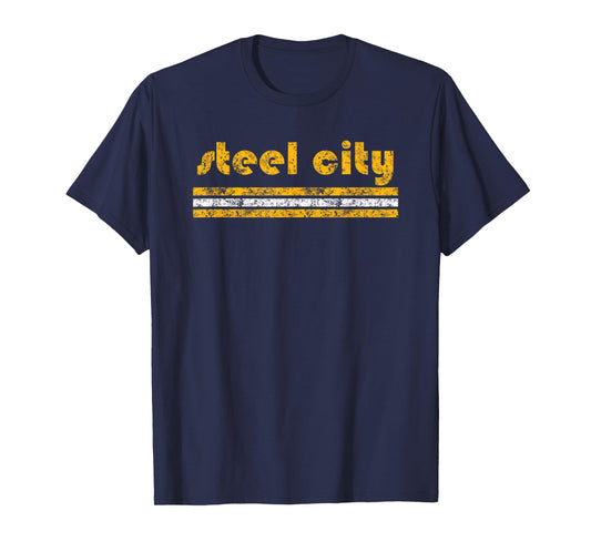 Pittsburgh Retro Three Stripe Weathered Steel City T-Shirt