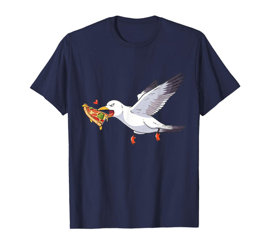 Cranky Seagull Funny Shirt Beach Birds Stealing Pizza Summer T-Shirt