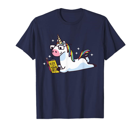 Unicorn Reading Believe in Yourself Motivational T-Shirt T-Shirt