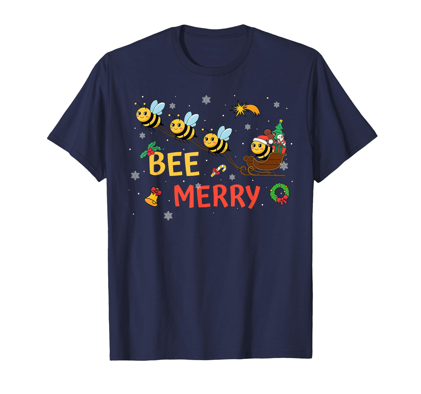 Bee Merry Christmas Beekeeper Xmas Holiday Santa Sleigh Ride T-Shirt