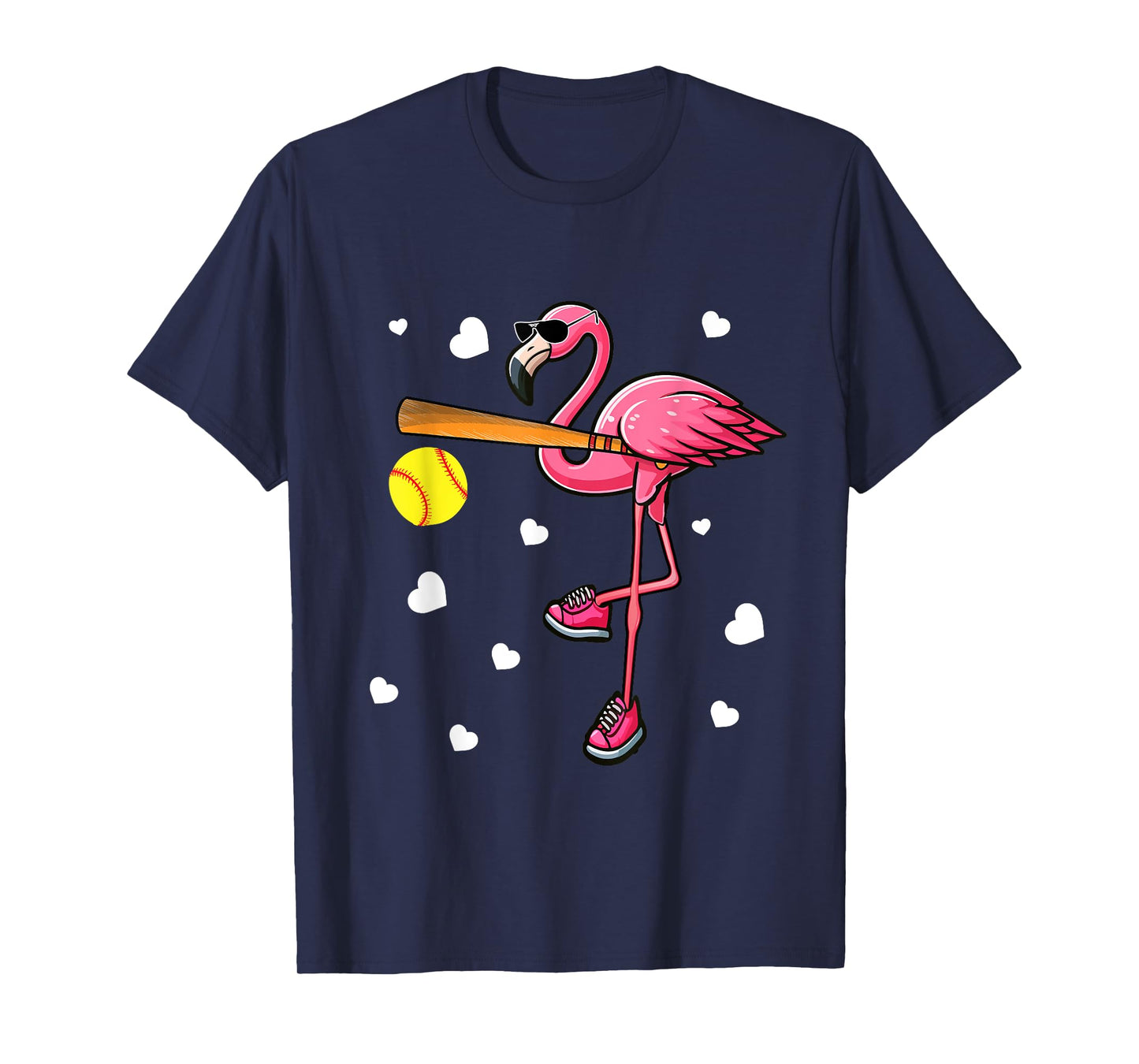 Flamingo Sunglasses Playing Softball Costume Player Lover T-Shirt