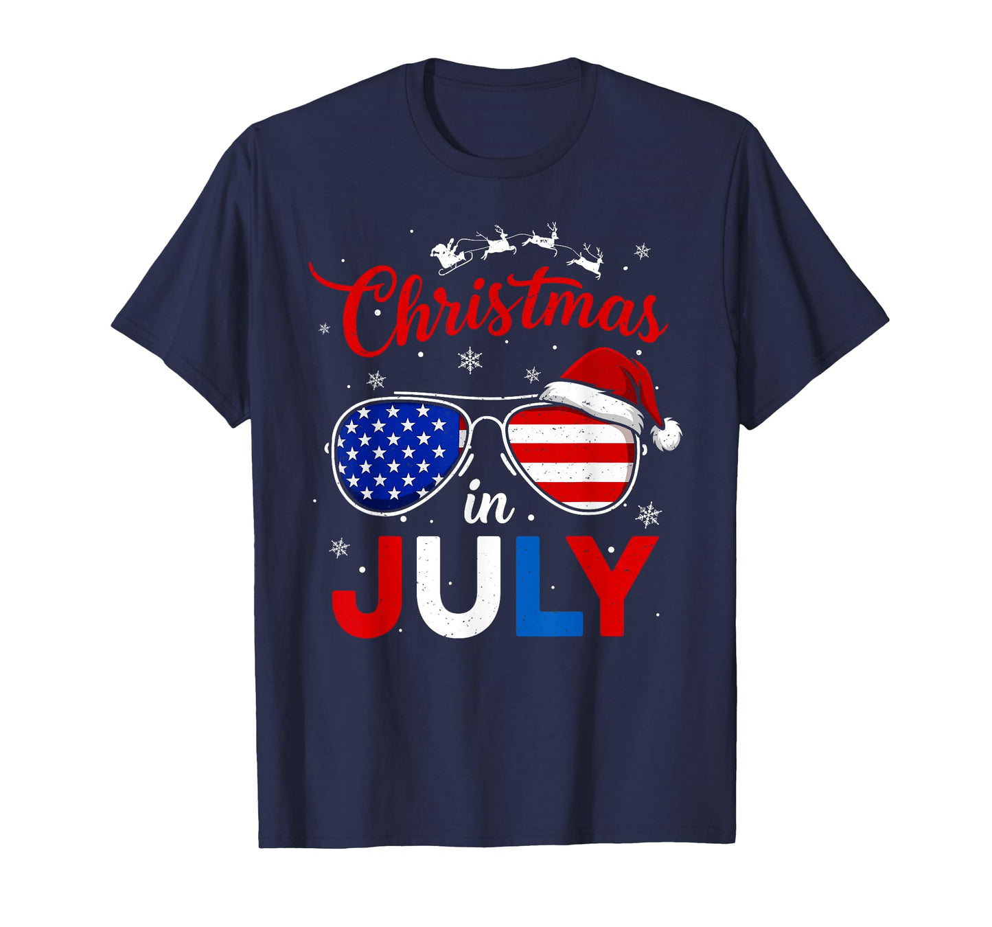 Santa Claus Sunglasses America Flag Christmas in July Kids T-Shirt