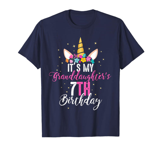 Its My Granddaughters 7th Birthay Girl Unicorn Birthday T-Shirt