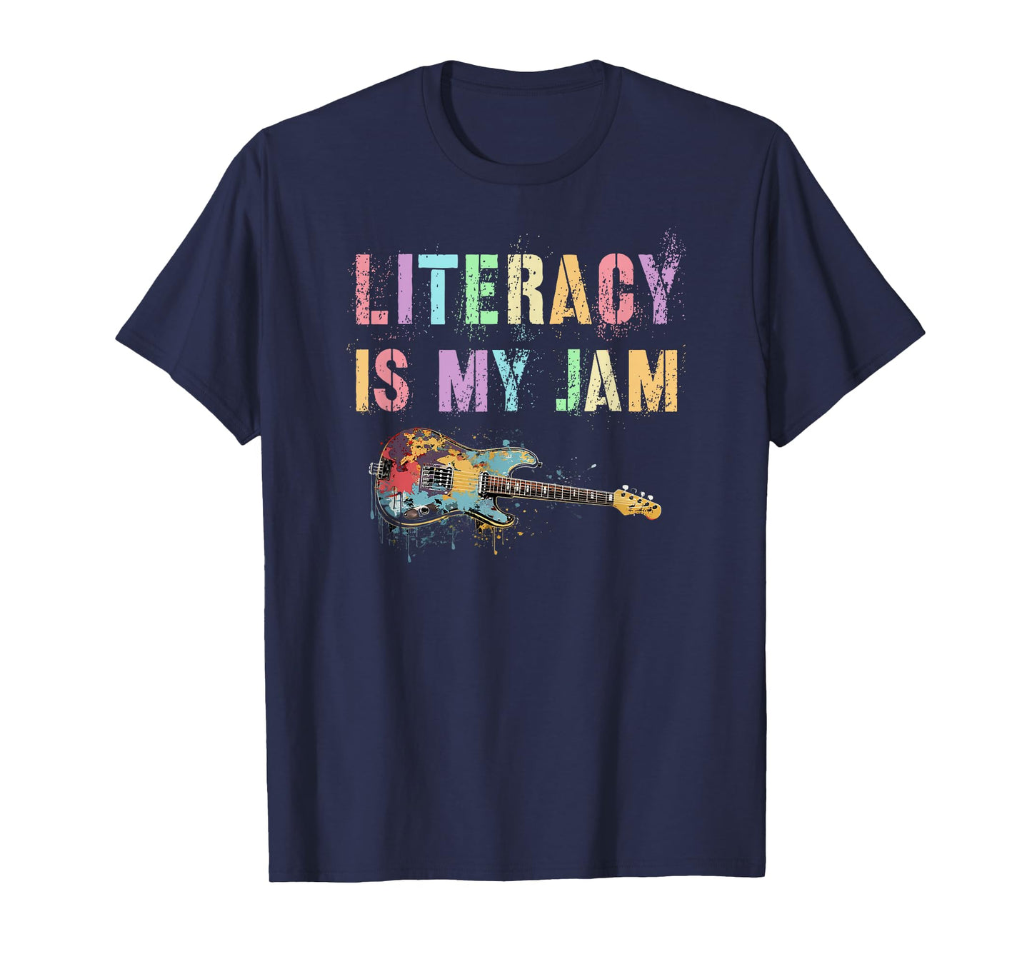 Vintage LITERACY IS MY JAM Teacher Library Rockstar Reading T-Shirt