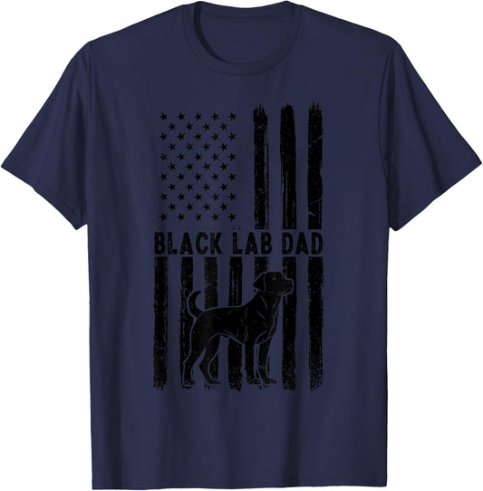 Black Lab Dog Lover Patriotic Dad Fathers Day American Flag T-Shirt