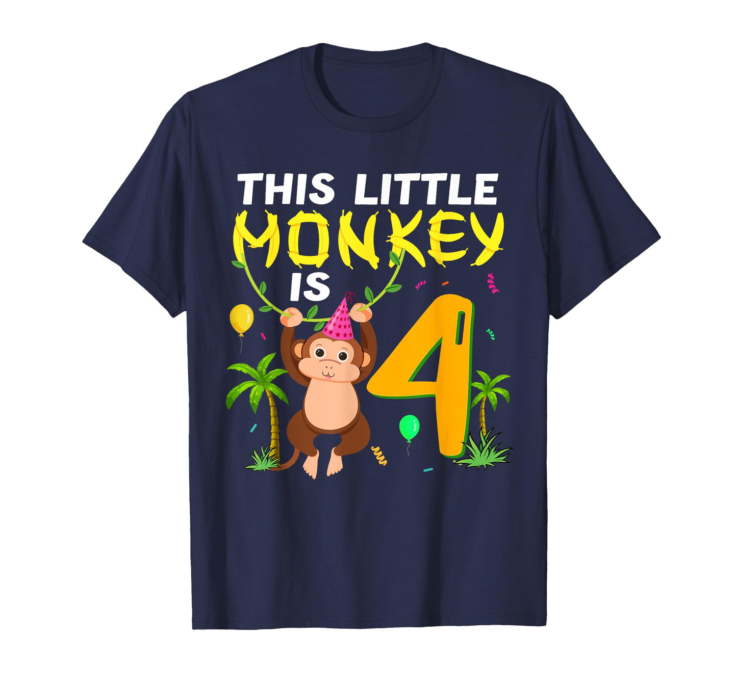 This Little Monkey Is 4 Jungle Safari Animal 4th Birthday T-Shirt