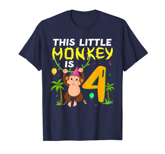 This Little Monkey Is 4 Jungle Safari Animal 4th Birthday T-Shirt