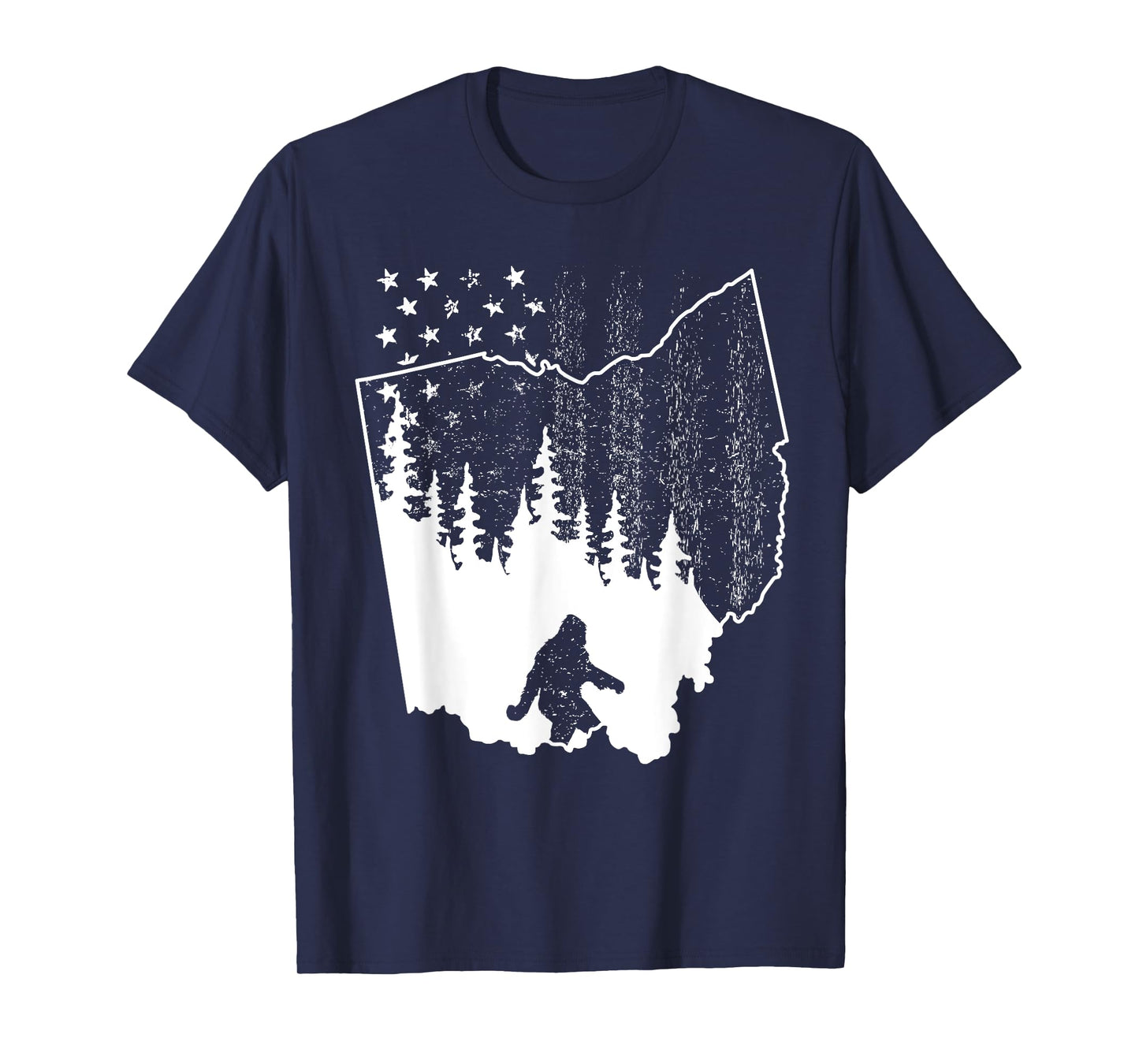 Ohio Bigfoot American Flag Sasquatch Usa Silhouette Ohio Map T-Shirt