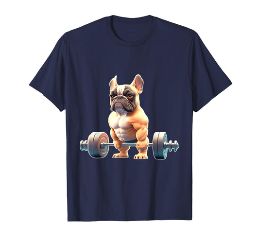 Funny French Bulldog Bodybuilding Gym Frenchie Weightlifter T-Shirt for Men Women Kids