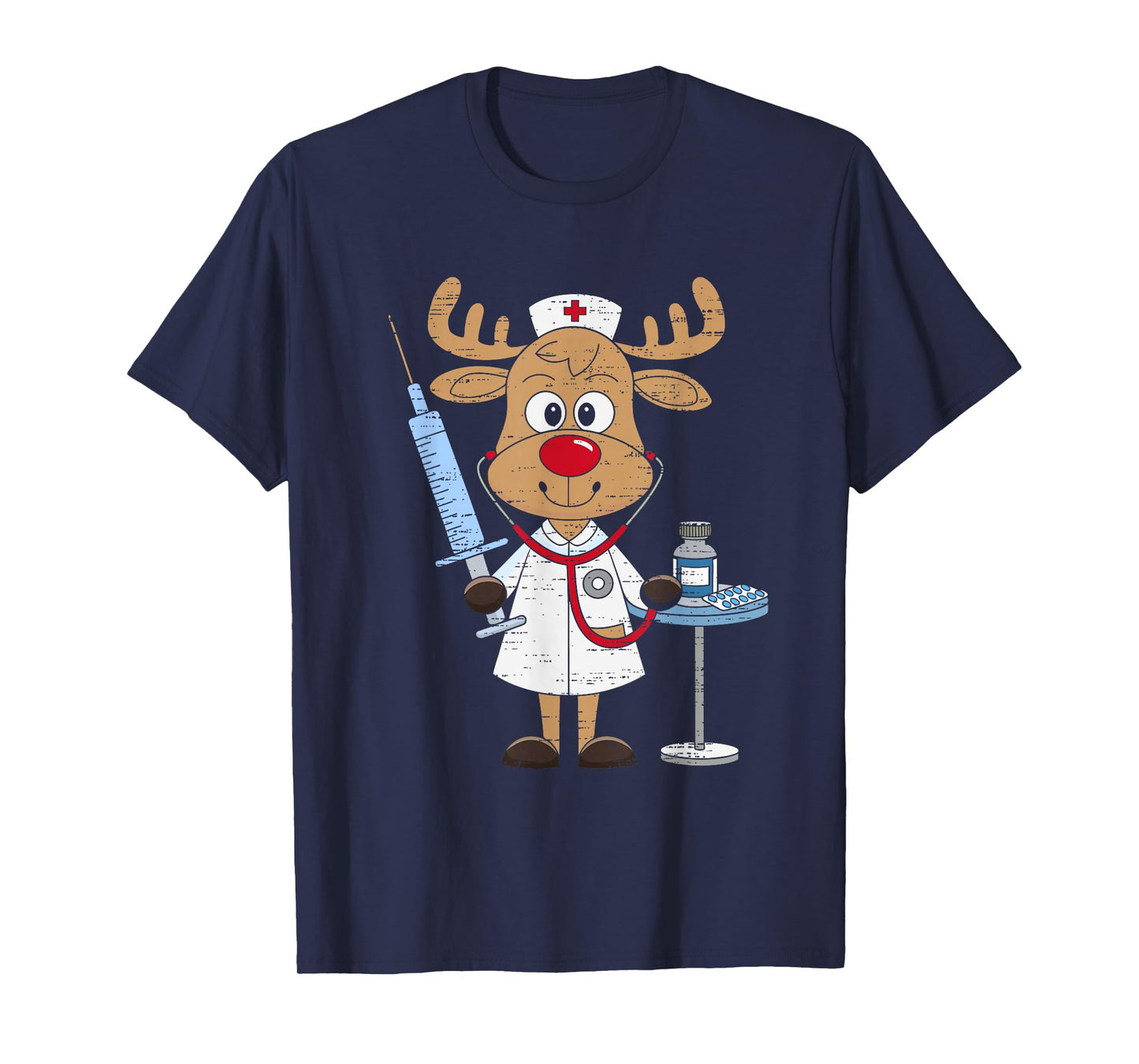 Reindeer Nurse Scrub Tops Christmas Stethoscope Nursing Xmas T-Shirt