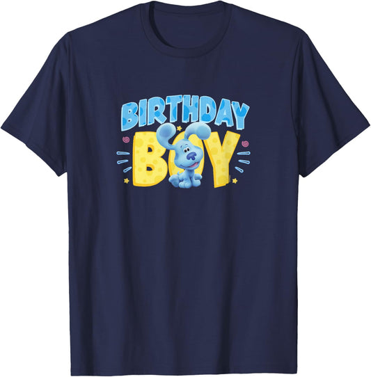 Blue's Clues & You Birthday Boy Blue Big Chest Text Logo T-Shirt