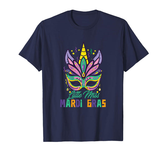 Little Miss Mardi Gras Unicorn Mask Toddler Girls Kids Youth T-Shirt