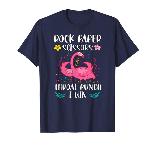 Rock Paper Scissors Throat Punch I Win Funny Flamingo Game T-Shirt