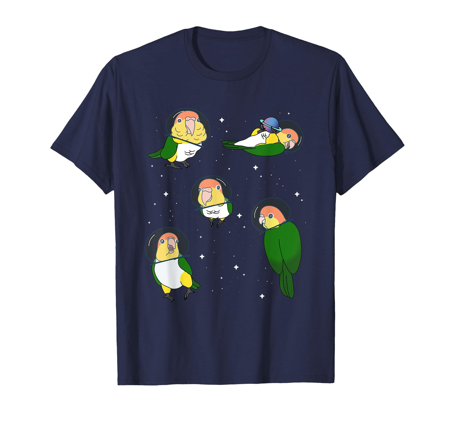 Cute White Bellied Caique Pattern Parrot memes Space Birbs T-Shirt