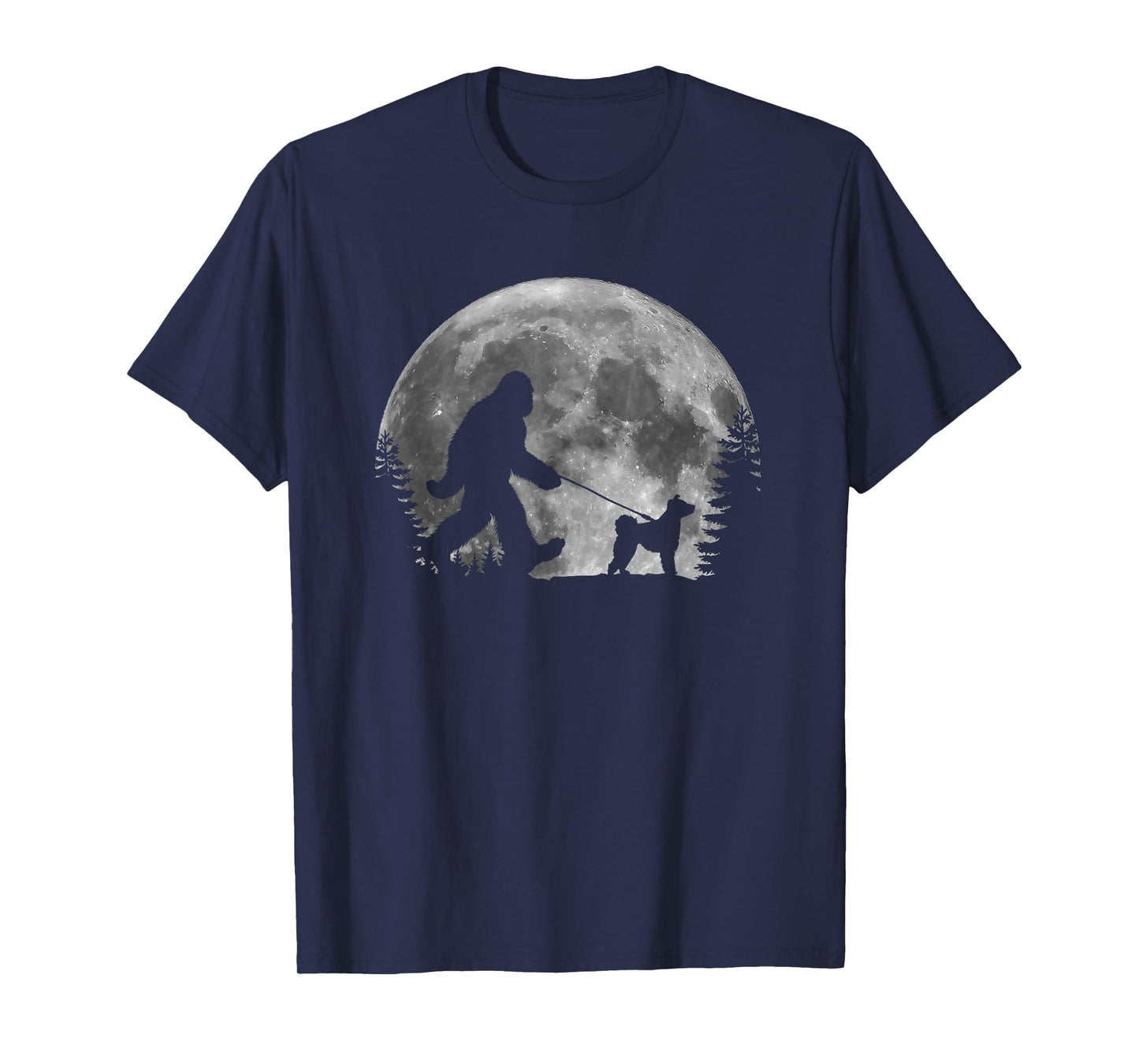 Bigfoot Walking a Dog Funny Pumi Lovers Moon Halloween T-Shirt