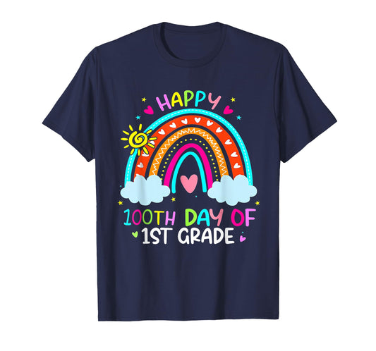 Happy 100th Day Of 1st Grade School Rainbow Teacher Kids T-Shirt