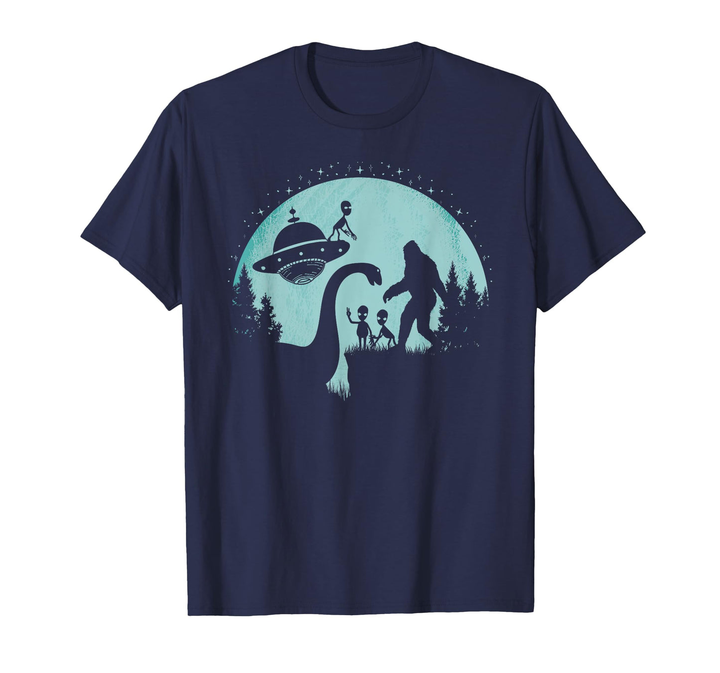 Bigfoot Loch Ness Monster Nessie Sasquatch UFOs Funny Aliens T-Shirt